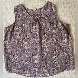 Paisley Print Sleeveless Top - Pink and Blue